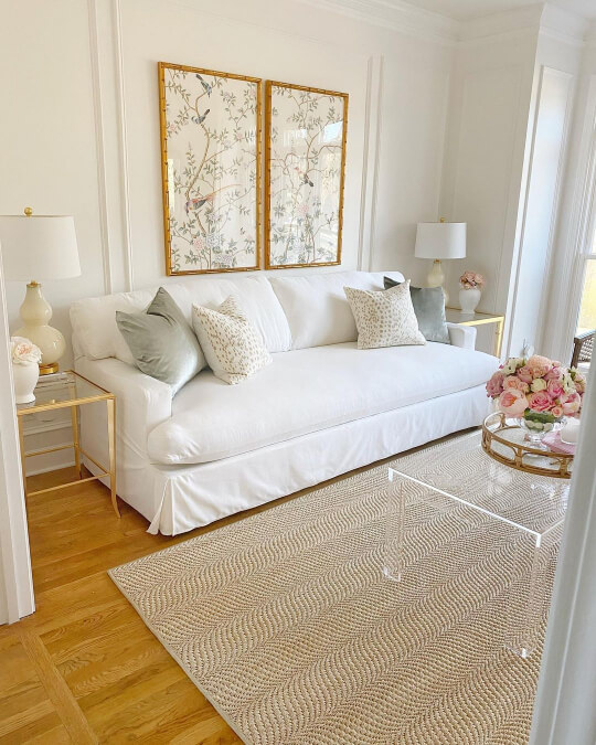 Cream paint color from Valspar named Du Jour looks like a soft creamy white in a living room
