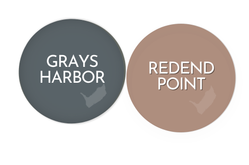 Swatch of Grays Harbor beside coordinating color Sherwin Williams Redend Point