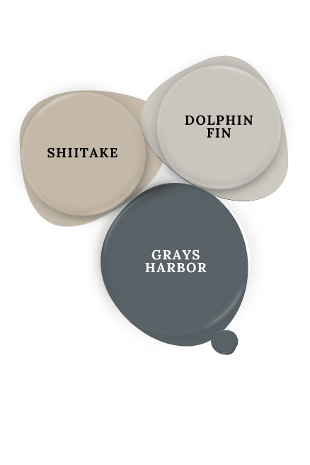 Swatch of Grays Harbor beside coordinating color Behr Dolphin Fin