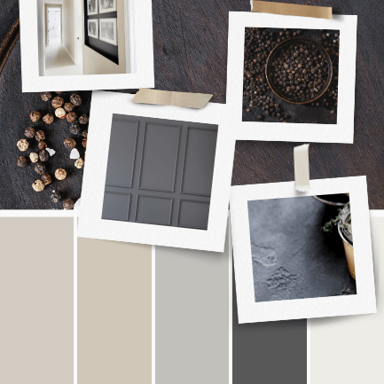 Color palette for Sherwin Williams Peppercorn features popular pairings including Accessible Beige, Agreeable Gray, Light French Gray, and Pure White.