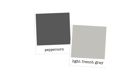 Coordinating colors Peppercorn and Light French Gray swatched side by side
