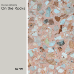 Swatch of Sherwin Williams On the Rocks beside a picture of colorful rocks in Terrazzo tile