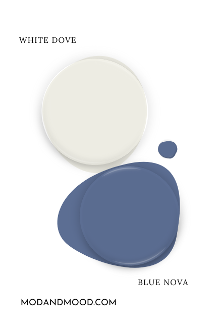 Paint drops of White Dove and Blue Nova side by side