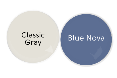 Paint drops of Classic Gray and Blue Nova side by side