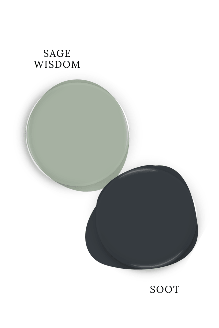 Paint drop swatches of Sage Wisdom and Soot, side by side.