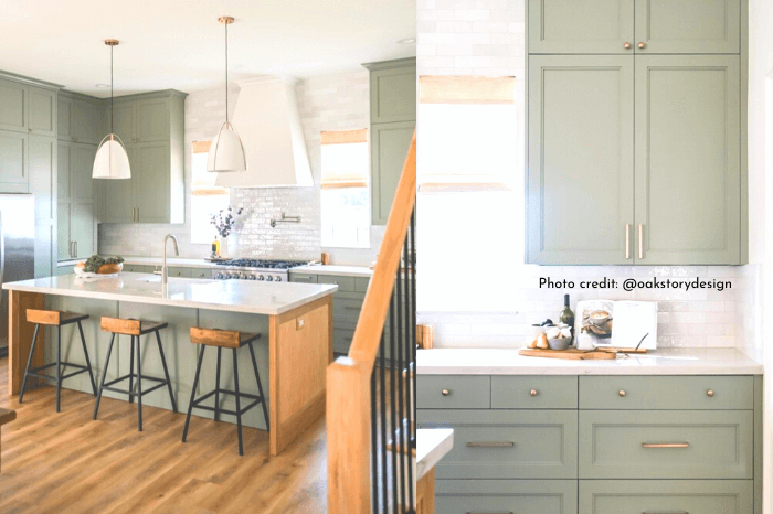 Kitchen cabinets adjusted to look like Benjamin Moore Sage Wisdom