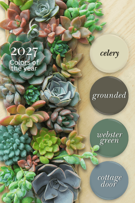 The 2027 Colors of the Year: Celery, grounded, Webster green, and Cottage Door
