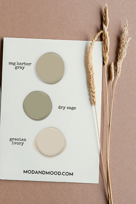 3 swatches of wheat paint colors over a white paper on a neutral background.