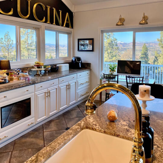Sherwin Williams Greek Villa in a kitchen on walls and cabinets