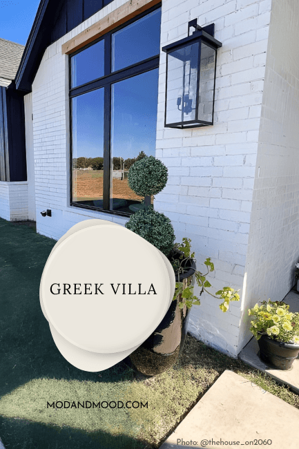 Swatch of Greek Villa over a brick exterior in the color.