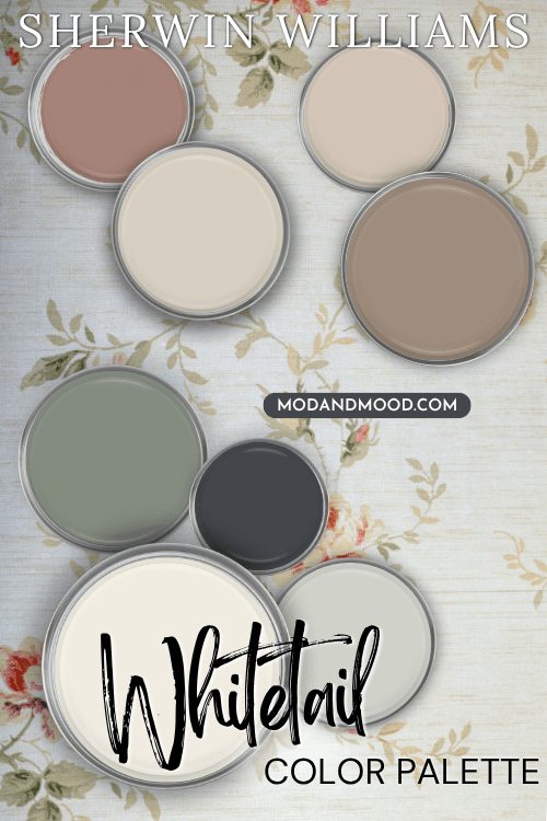 Whitetail color palette features 7 coordinating colors to use with the sherwin williams creamy white as outlined in the article