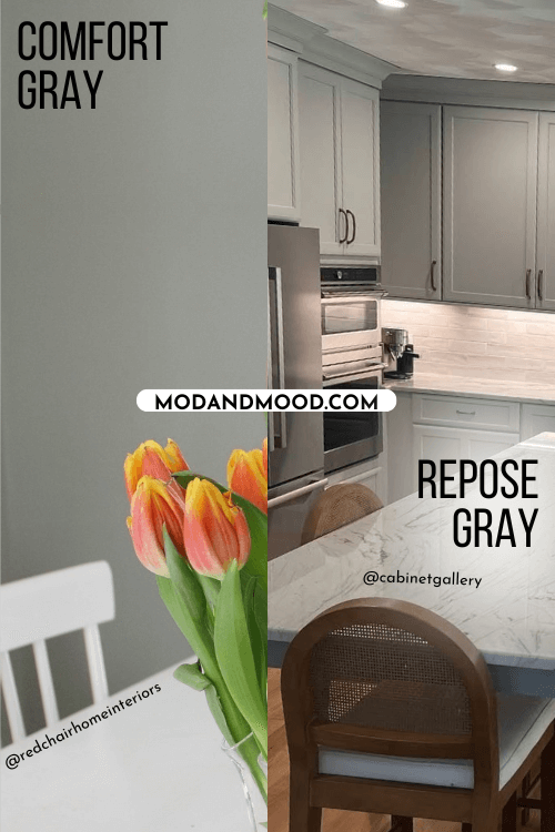 Sherwin Williams Repose Gray vs Comfort Gray where repose gray looks almost like Comfort Gray.