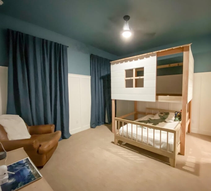 Sherwin Williams Whitetail and Whirlpool in a bedroom with a loft bed.