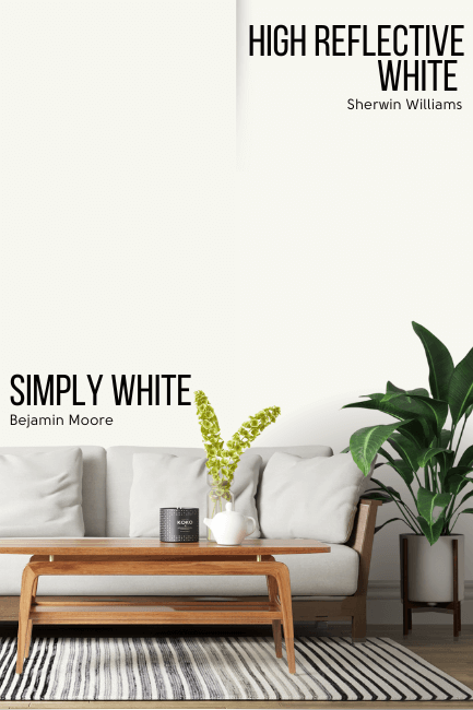Simply White vs Sherwin Williams High Reflective White on a wall