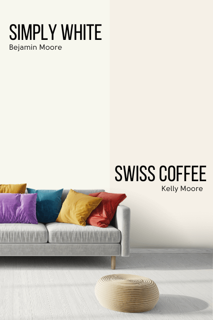 Simply White vs Kelly Moore Swiss Coffee on a wall