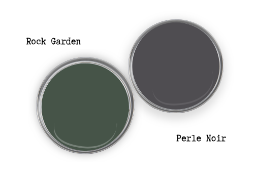 Sherwin Williams Rock Garden swatched beside complementary color Sherwin Williams Perle Noir