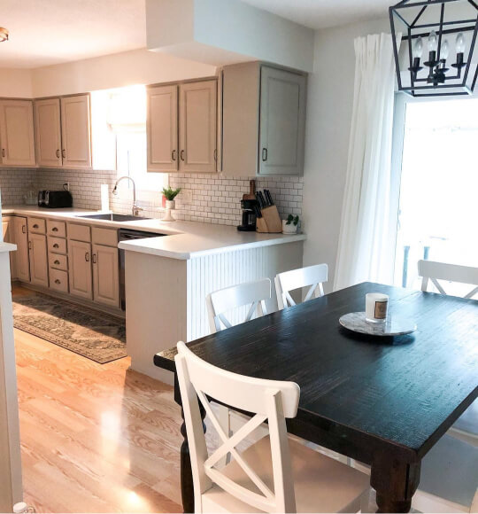 Benjamin Moore Stone Hearth where it looks more purple/taupe in a kitchen with repainted cabinets.
