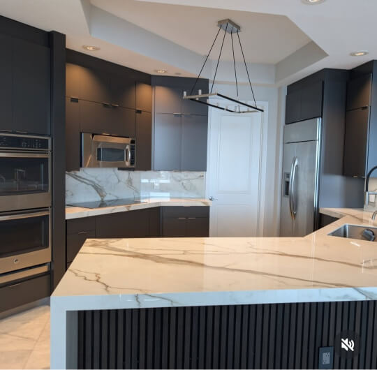 Benjamin Moore Night Horizon on kitchen cabinets where it looks like a very dark brown. A very similar color to Sherwin Williams Black Fox.