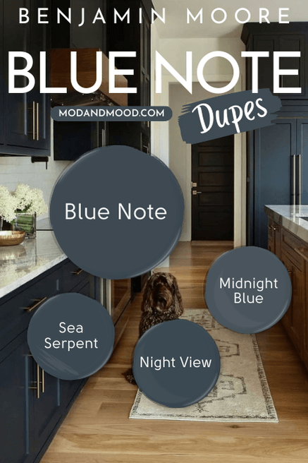Dupes for Blue Note swatched beside the color. Equivalents are Sea Serpent, Night Vision, and Midnight Blue.