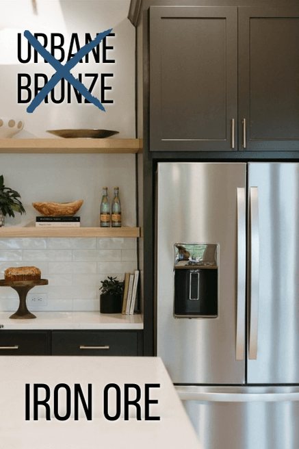 Iron ore on kitchen cabinets where it looks brown like Urbane Bronze.