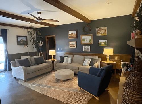 Iron ore on a big living room accent wall.