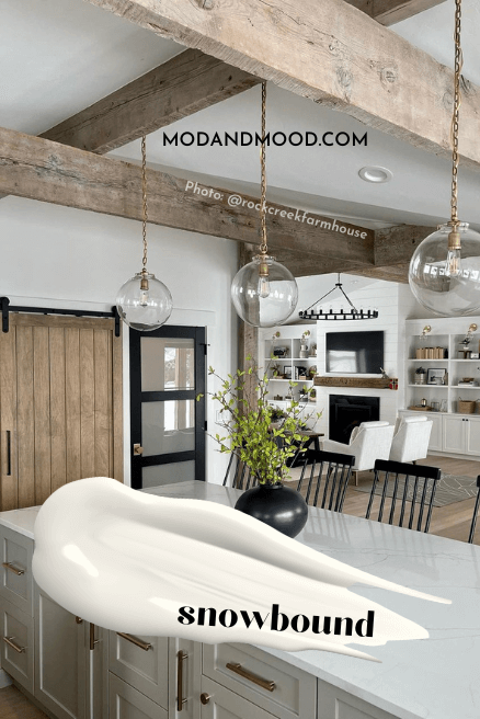 Swatch of Sherwin Williams Snowbound over snowbound walls in a new build