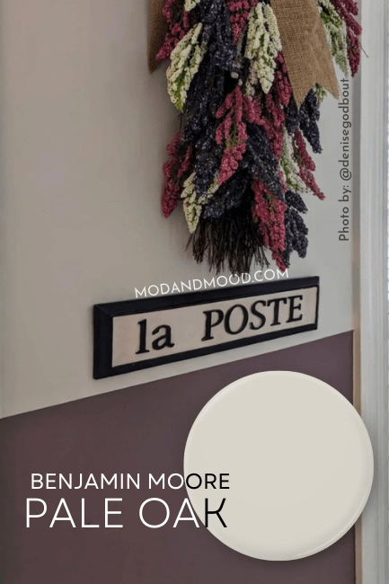 Swatch of Pale Oak over the color on a wall with Cinnamon Slate