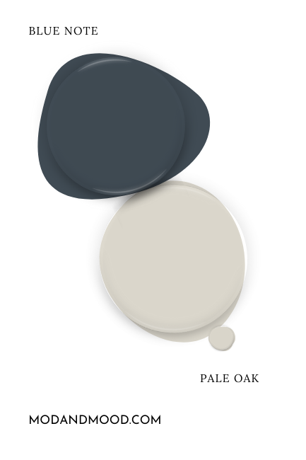 Benjamin Moore Pale Oak alongside coordinating color Blue Note.