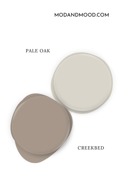 Benjamin Moore Pale Oak alongside coordinating color Creekbed