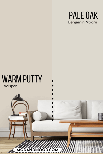 Valspar Warm Putty on half of a wall and Benjamin moore pale oak on the other half.