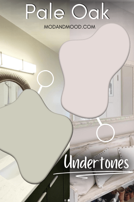 Swatches show green and pink undertones in different pictures of Pale Oak