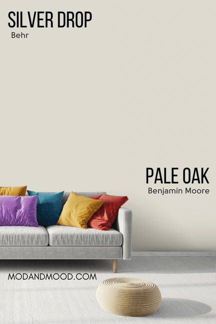 Pale Oak on half of a wall and Silver Drop on the other half.