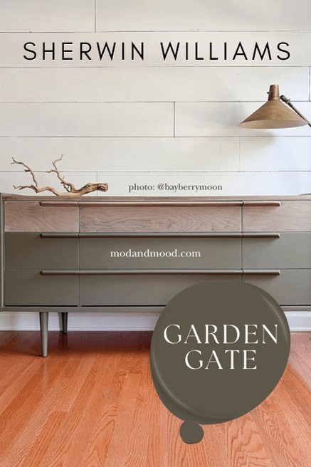 Sherwin Williams Garden Gate on a mid century modern style dresser