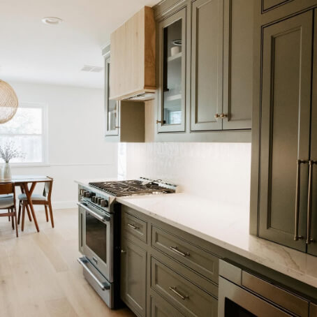 Sherwin Williams at ease soldier on kitchen cabinets where it looks like garden gate