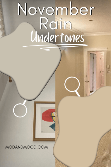 Graphic reads "November Rain undertones" and has a swatch of the color looking gray and a swatch looking very warm