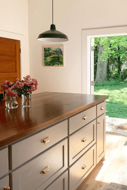 Sherwin Williams Anew Gray on a kitchen island