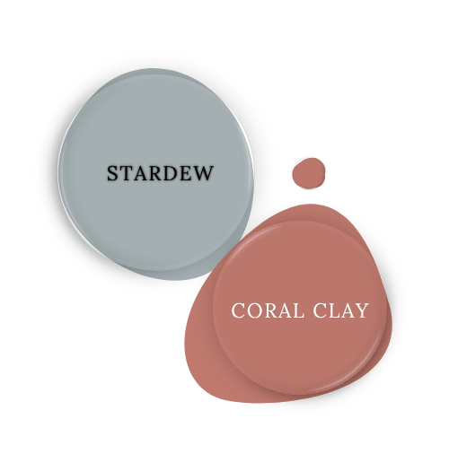 Sherwin Williams Stardew swatched as a paint dot beside coordinating color sherwin williams Coral Clay