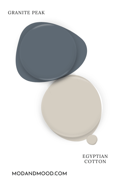 Swatch of Sherwin Williams Granite Peak with Dulux Egyptian Cotton
