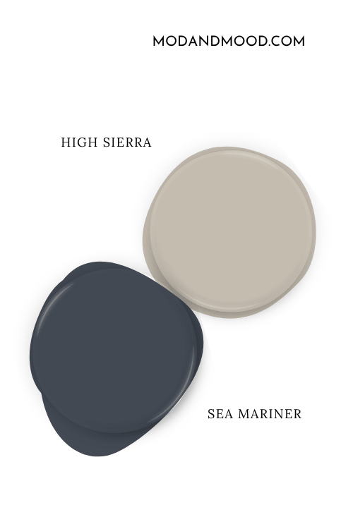 Sherwin Williams High Sierra swatched with coordinating color Sea Mariner.