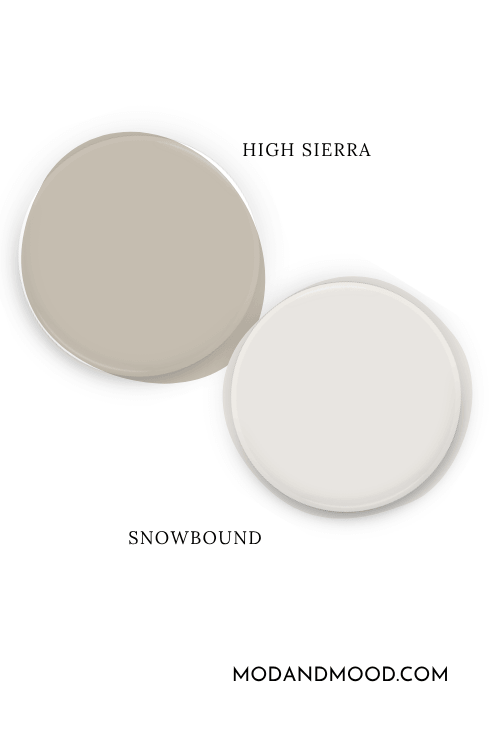 Sherwin Williams Snowbound swatched beside High Sierra.
