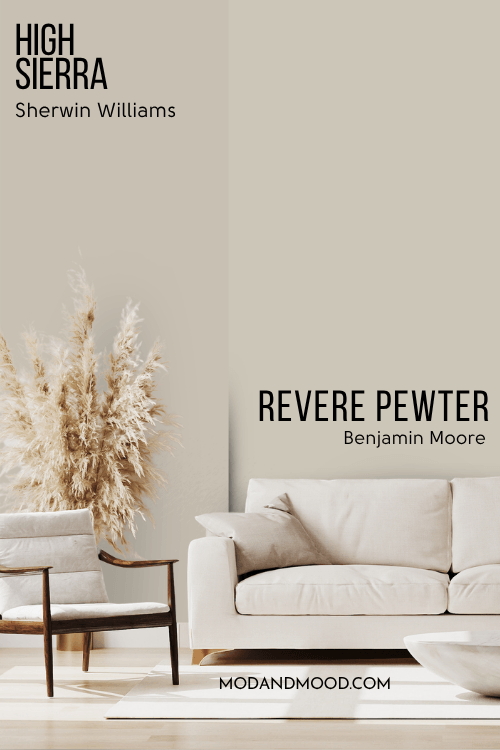Sherwin Williams High Sierra on half of a wall and Revere Pewter on the other half