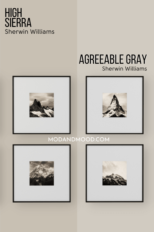 Sherwin Williams High Sierra on half of a wall and Agreeable Gray on the other half.