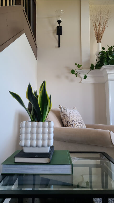 Benjamin Moore Maritime White looks predictably beigey off white on walls in a living room.