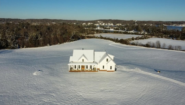 Alabaster looking bright and white on a snowy day on an exterior