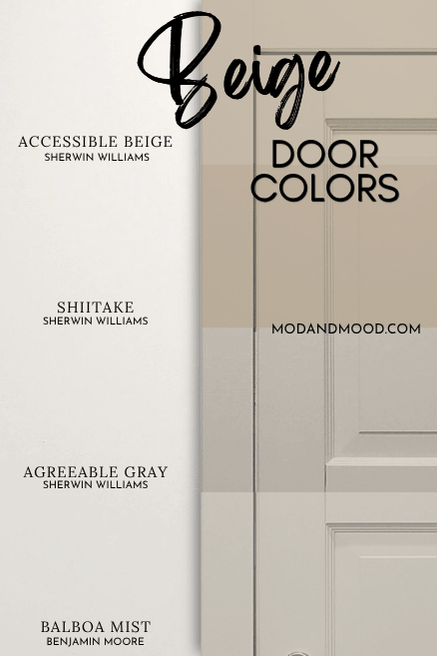 A beige interior door in 4 different colors - Accessible Beige, Shiitake, Agreeable Gray, and Balboa Mist