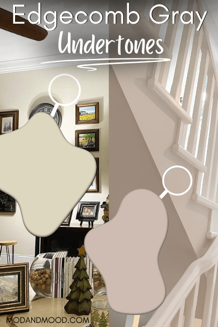 Benjamin Moore Edgecomb Gray's undertones on walls. One side it looks buttery and the other looks more pink.
