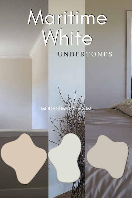 three swatches of Maritime White with different undertones.
