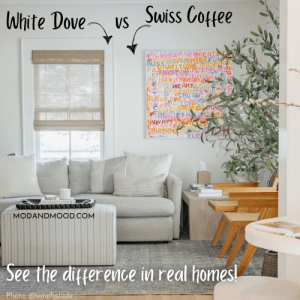 Benjamin Moore White Dove vs Swiss Coffee on living room walls