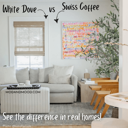 Benjamin Moore White Dove vs Swiss Coffee on living room walls