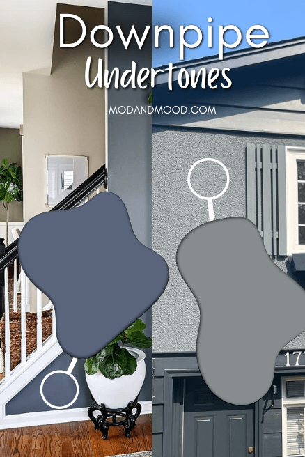 Farrow and ball Downpipe showing a blue undertone in one picture and a gray one in another picture.